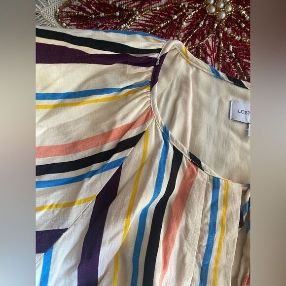 LOST + WANDER Mini Dress Cory Rainbow Cream Sz Medium  Striped Lined Boho - Picture 12 of 15